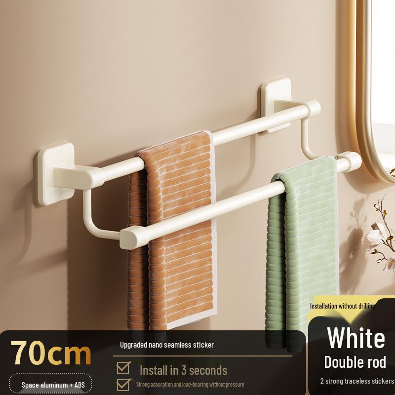 No-Punch Wall-Mounted Bathroom Towel Rack with Single Bar and Storage Shelf