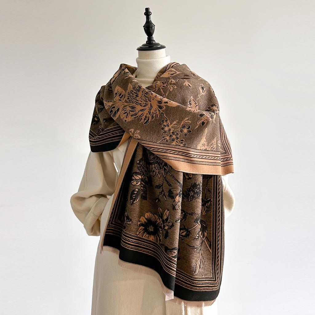 Kamelie Kaschmirschal Damen Winter Senior Sense Vielseitig Verdickt Warmer Schal Klimaanlagen Schal Kleiner Duft