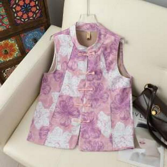 Spring Tang Style Women s Sleeveless Jacquard Vest with Frog Buttons XL
