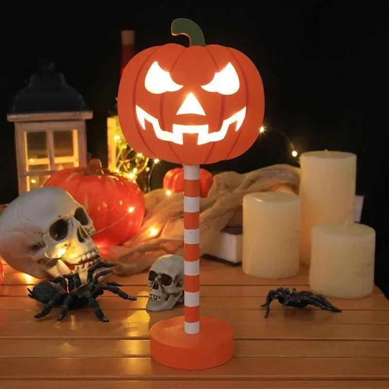 Halloween LED Pumpkin Ghost Skull Light Halloween Wooden Light Ornament Ghost Festival Decorative Lamp for Party Decor