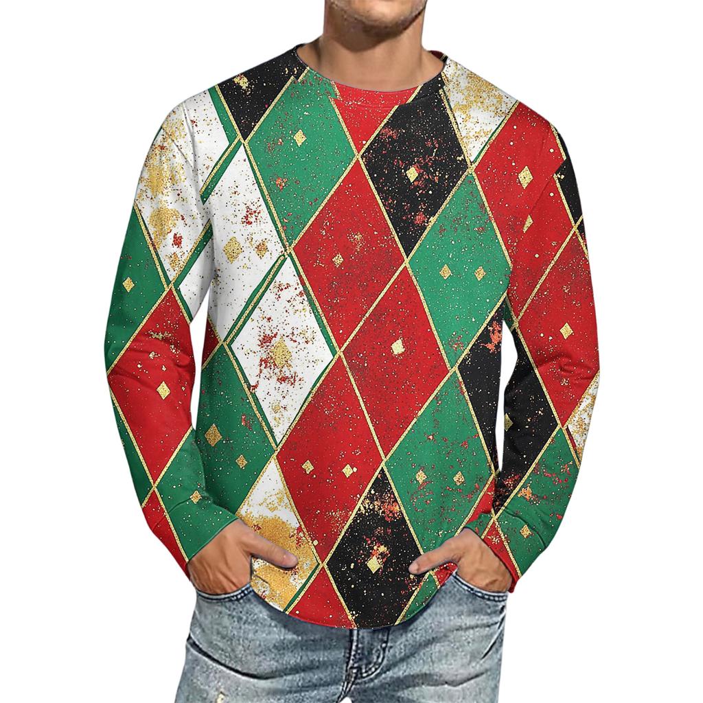 Men's Christmas Printed Imitation Cotton Long-sleeved Shirt