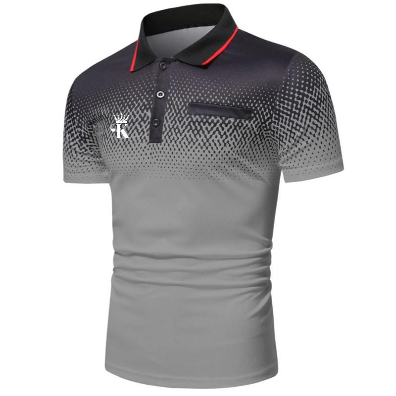 

Мужская дышащая популярная рубашка-поло с принтом, летняя быстросохнущая рубашка-поло с воротником на пуговицах. M серый