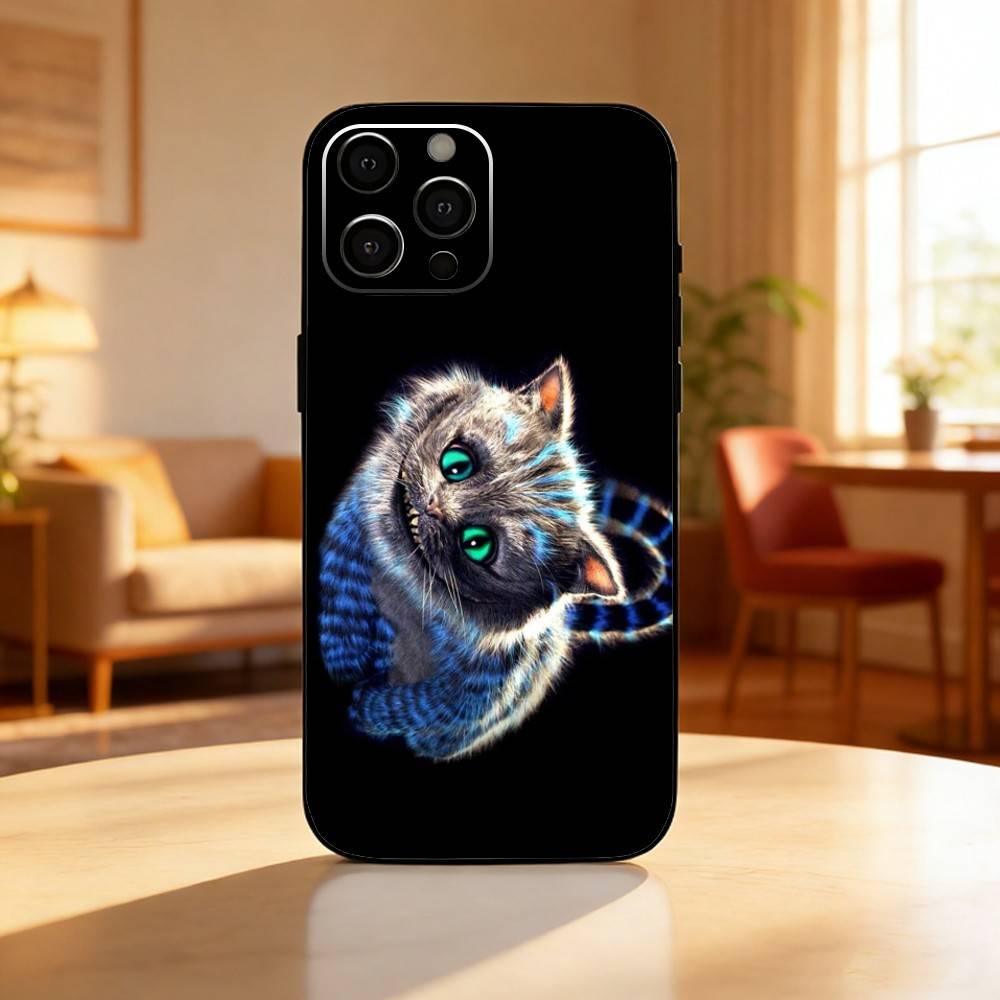 Cool C-Cheshire C-Cat Phone Case For iPhone17,16,15,14,13,12 Plus,Max Soft Silicone Black Cover iPhone14