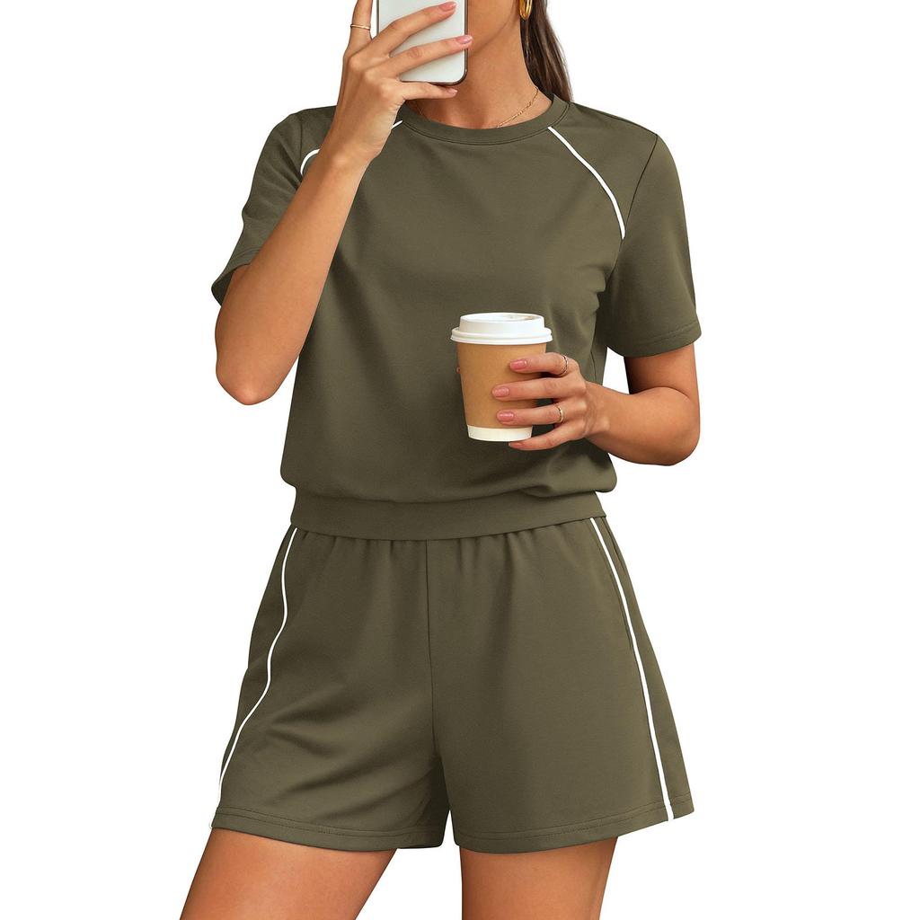 Women's Fashionable Loose-Fit Short-Sleeve Top + Shorts Casual Two-Piece Set