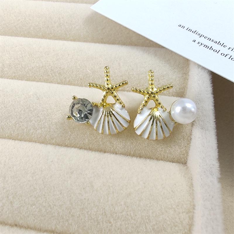 Korean Starfish Shell Pearl Stud Earrings - 2023 Women's Versatile Seaside Vacation Jewelry