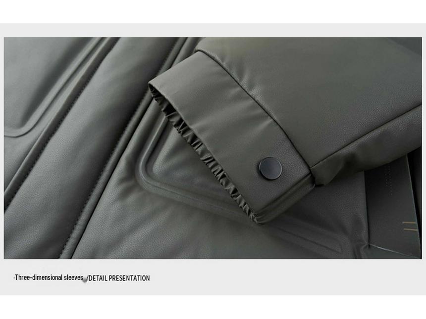 Men's Thickened Genuine Leather Down Jacket - Plus Size, Middle-Aged & Elderly, Winter Turn-Down Collar Outerwear, Loose Fit