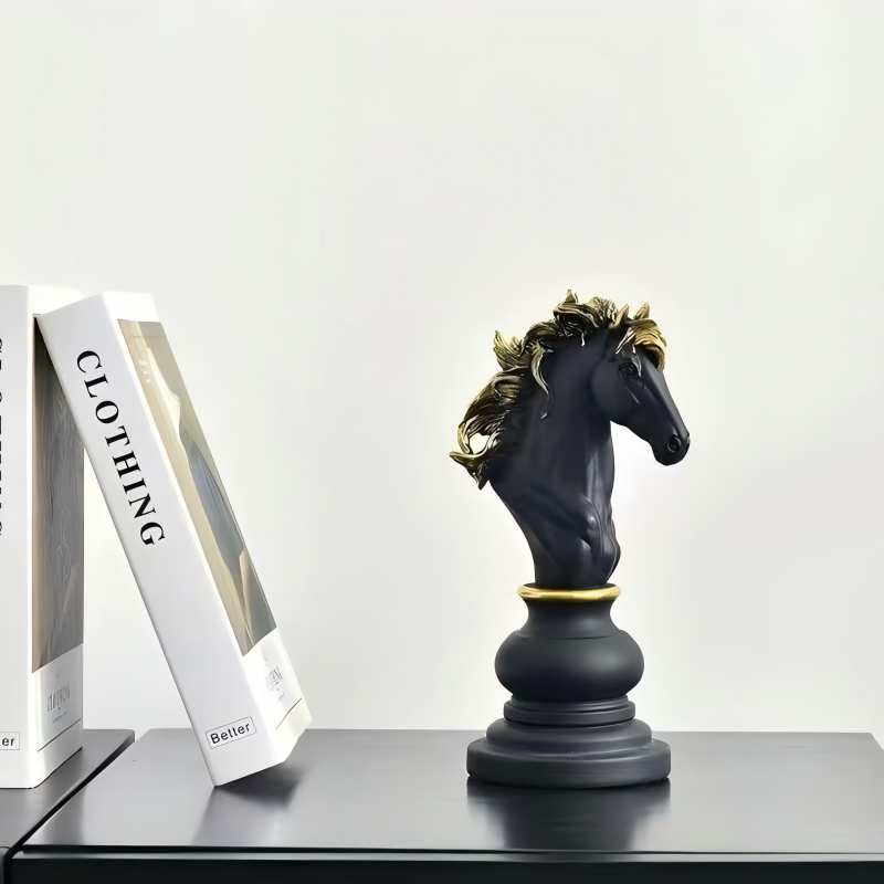 2026 Trending Chess Decor Set, Black Gold Resin King Queen Knight Statue, Modern Luxury Ornament for Home Office