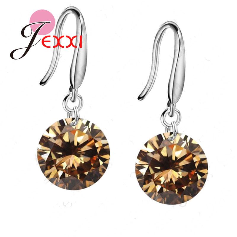 lose Money Classic Genuine 925 Sterling Silver Drop Earrings with 8 Colors Crystals CZ Women Wedding Party Gifts Brincos