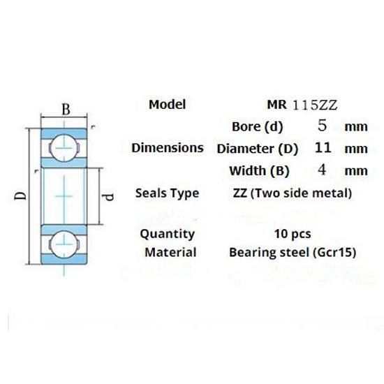 Mr115zz Bearing 10pieces 5*11*4(mm)