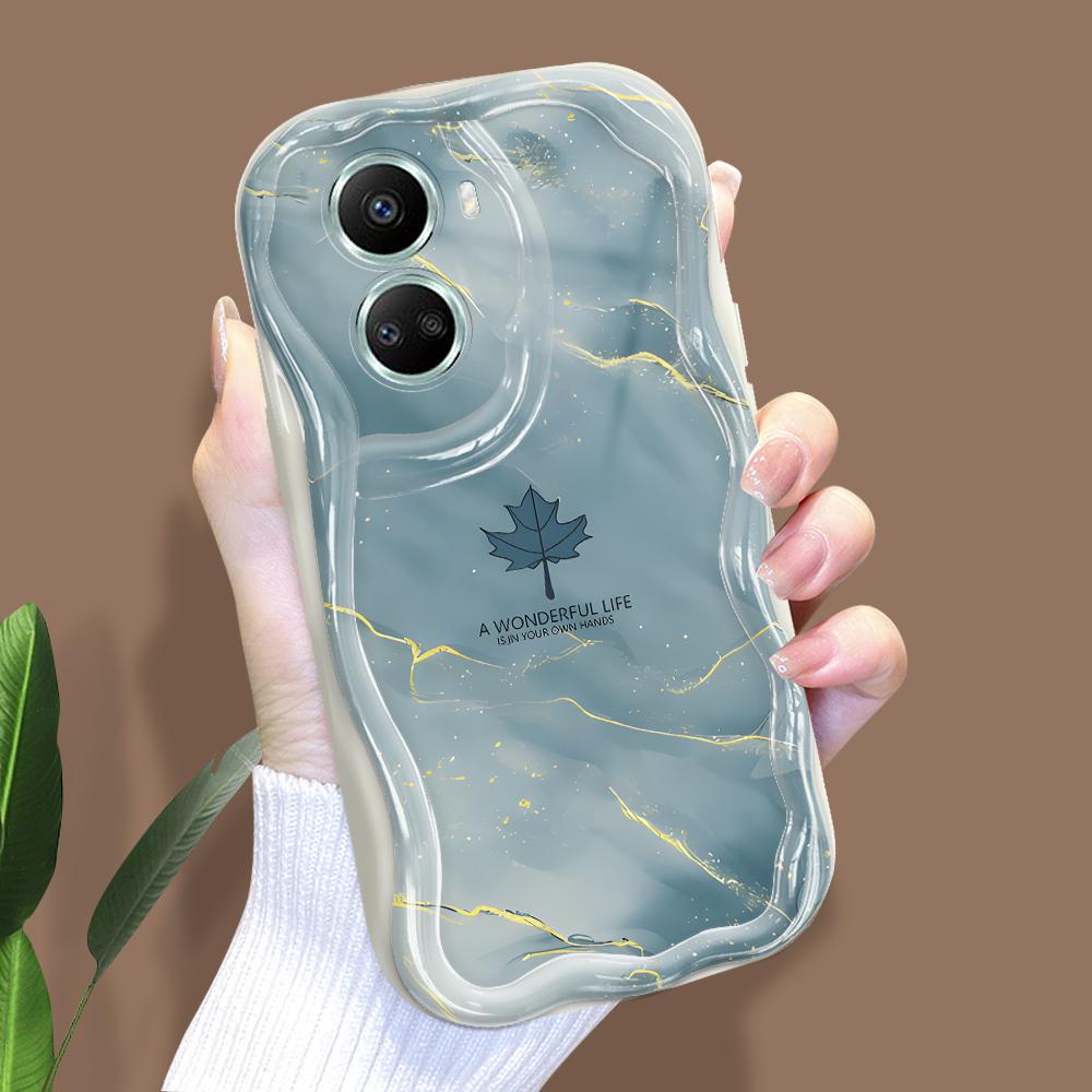 For Honor 90 Lite P30 Pro Infinix Hot 30 40 40i 40 Pro Smart 8 Pro Vivo V29e V30e Maple Leaf Marble Pattern Cream Texture Soft TPU Phone Case
