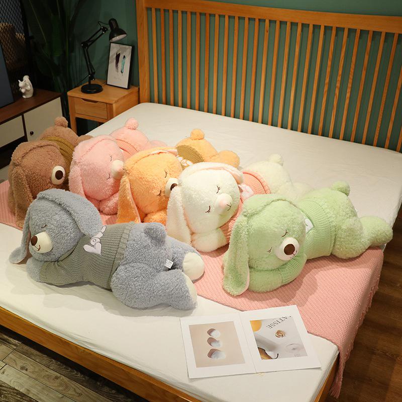 Large Cute Rabbit Hugging Plush Toy for Girl's Bed - Sleeping Pillow & Sweater Doll
