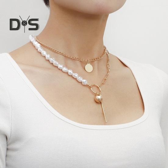 Mehrlagige Halskette mit Kunstperlen im Barockstil für Damen, Halskette mit gestapelten Kunstperlen und Büroklammern, Schmuck für Ehefrau und Freundin