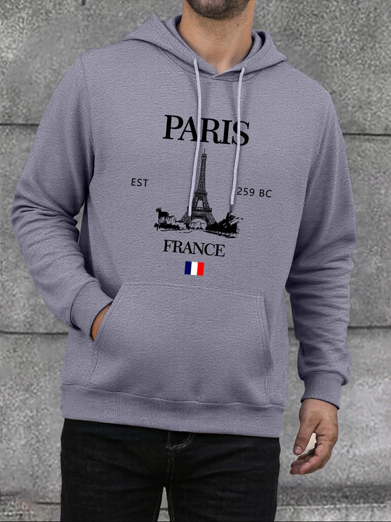 Paris France Eiffel Tower Print Mens Hoodie Street Hip Hop Clothes Fleece Casual Hoody Autumn Loose Fashion Men Sportswears