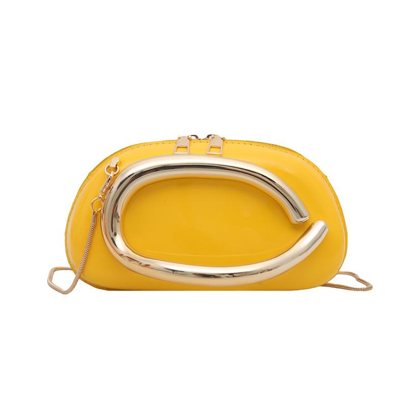 Hand-held Dinner Bag Small Square Box Bag Gilded Metal Handle Chain Crossbody Evening Dress Bag