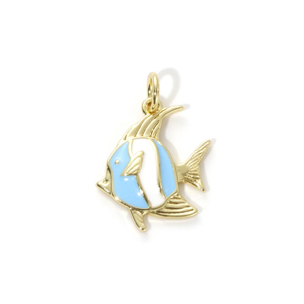 2 Piece Brass Ocean Jewelry Blue Charms 18K Real Gold Plated Enamel Fish Seahorse Dolphin Whale Conch Shell Pendant Necklace DIY