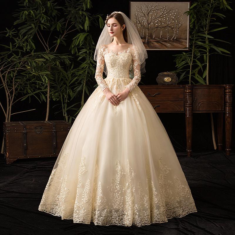 2024 Luxury Lace Long Sleeve Wedding Dress for Brides, Plus Size, D50