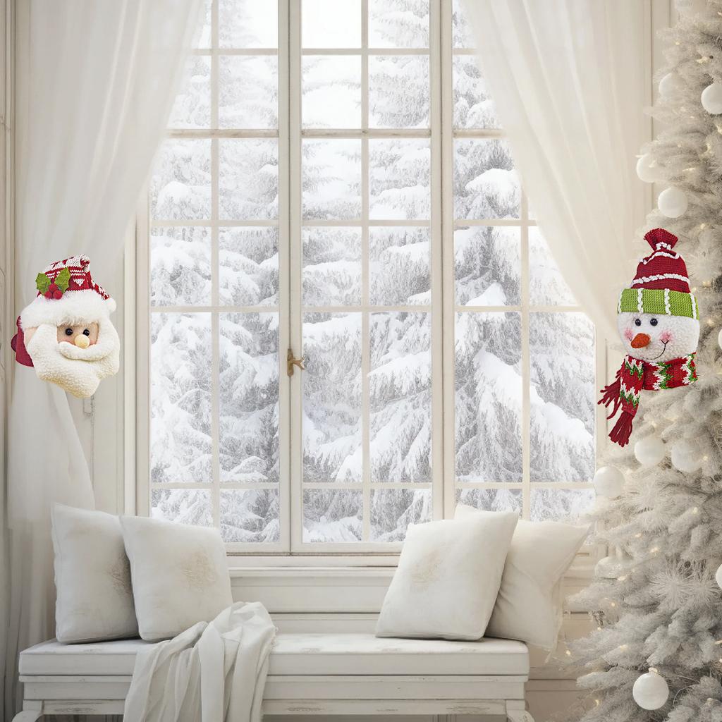 1/2pcs Christmas Day Decorations Polyester Durable Santa Claus Snowman Curtain Buckle Ring Curtains Festival Windows Decoration