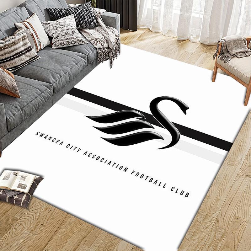 Swansea City AFC Flannel Printed Carpet, Home Sofa Decoration for Living Room & Bedroom, Non‑Slip Play Flannel Floor Mat for Game Room