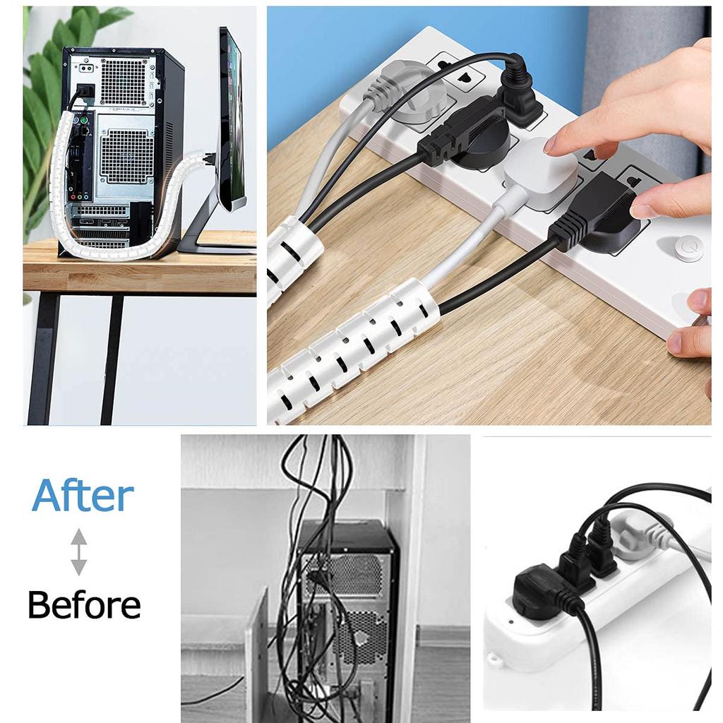 28MM Kabelabdeckung zum Kauen Großer Innendurchmesser Strom Organisieren und Schützen Draht Versteckt Spiralförmig Länge 2 Stück Kommt mit 4 Kabel Für Elektrisch LAN