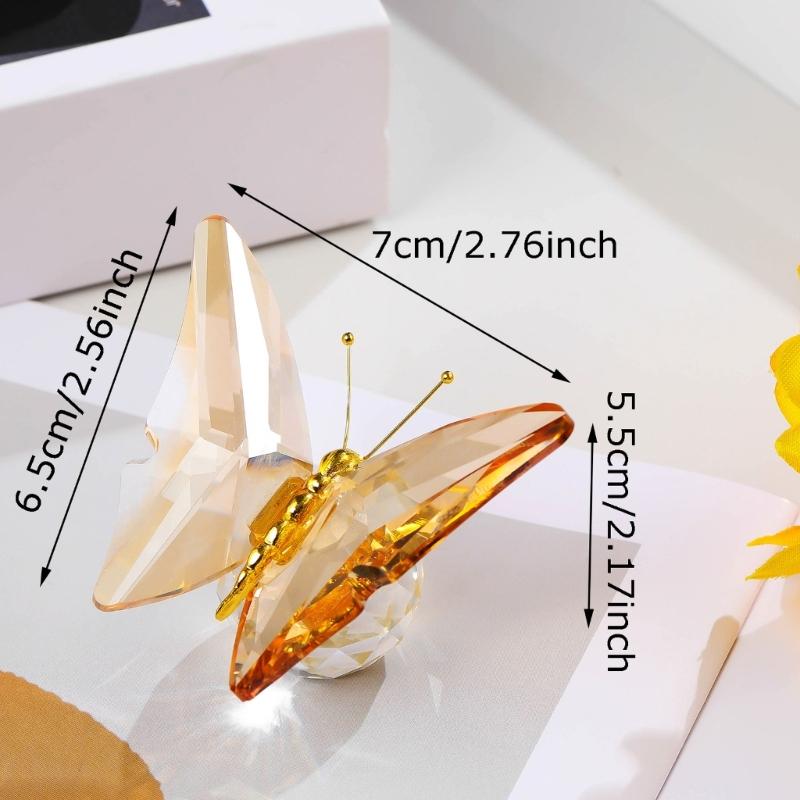 Crystal Flying Butterfly with Crystal Balls Base Figurine Collection Cut Glass Ornament Statue Animal Collectible Statue