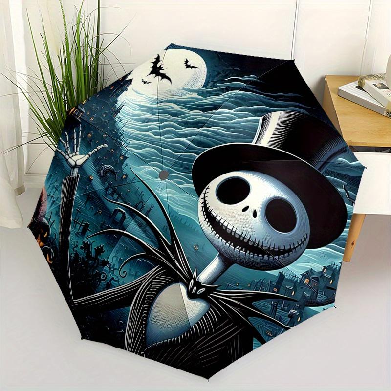 

1 Auto Open Jack Skellington, Halloween Town Themed Colorful 8-rib Portable Umbrella for Men and Women, A Compact Commuting Companion Suitab