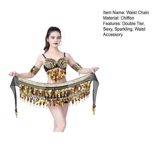 Belly Dance Waist Chain Sequins Hip Scarves Double Tier Waist