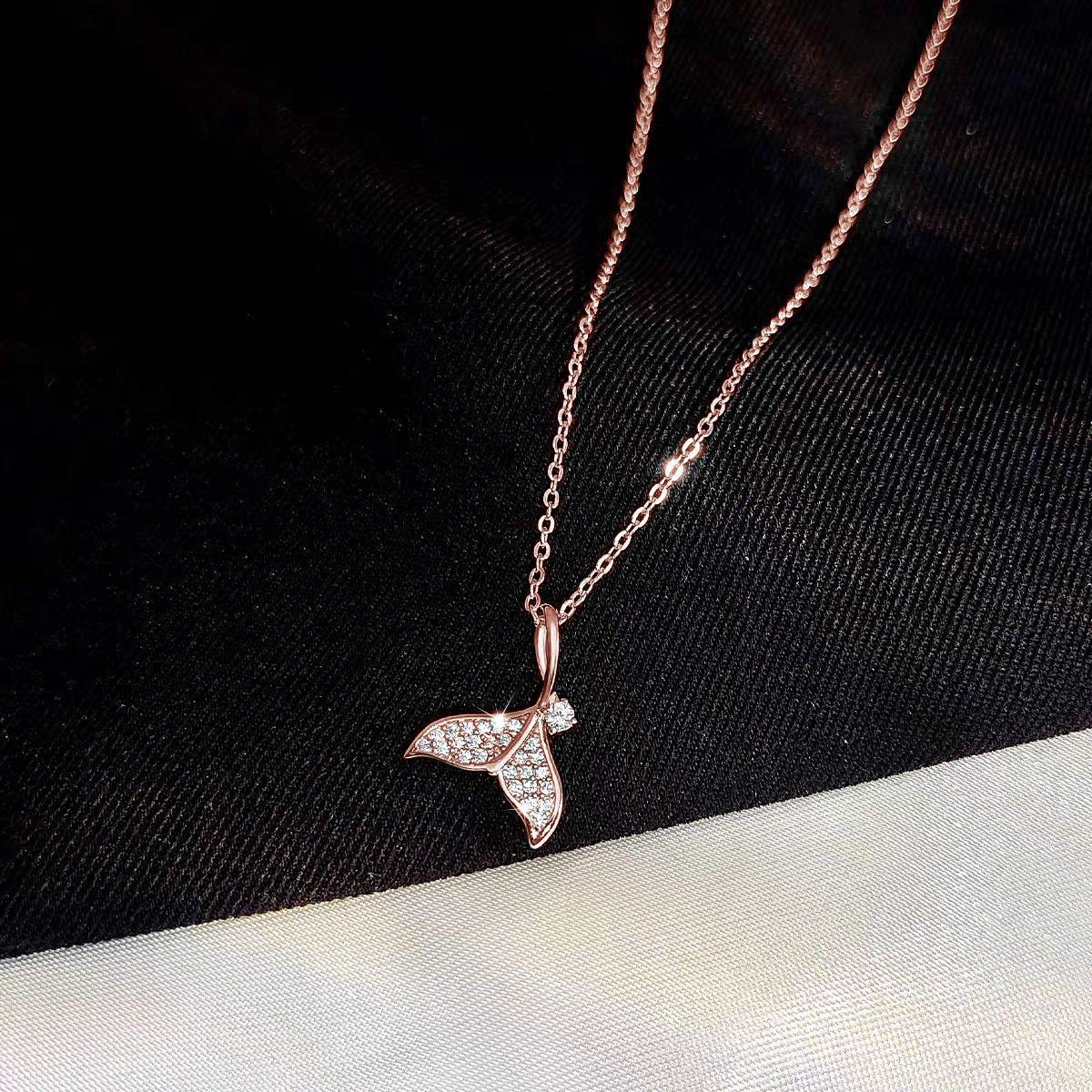 Mermaid Tail S925 Sterling Silver Necklace - Korean Style Luxury Fish Pendant for Women 925 Silver