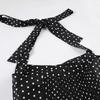 New French Polka Dot Print Sexy Halter Neck Camisole Top for Women Pure and Alluring Princess Style Fitted Waist Tank Top
