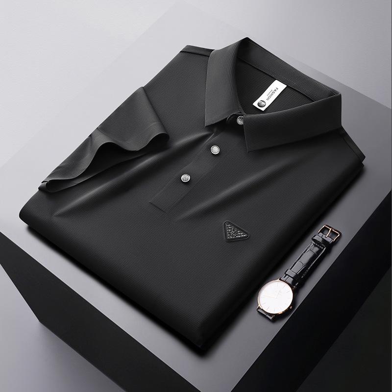 

Мужская эластичная рубашка поло без морщин - Летняя с коротким рукавом, деловой кэжуал L чёрный