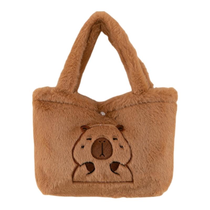 Cartoon Plush Capybara Animal Backpack for Teens Multiple Pockets Student School Bag Zippered Crossbody Shoulder Bag