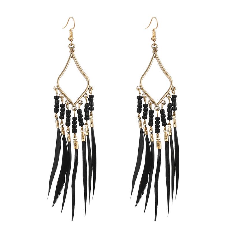 Bohemian Long Tassel Feather Earrings - Trendy Douyin-Inspired Design for Women