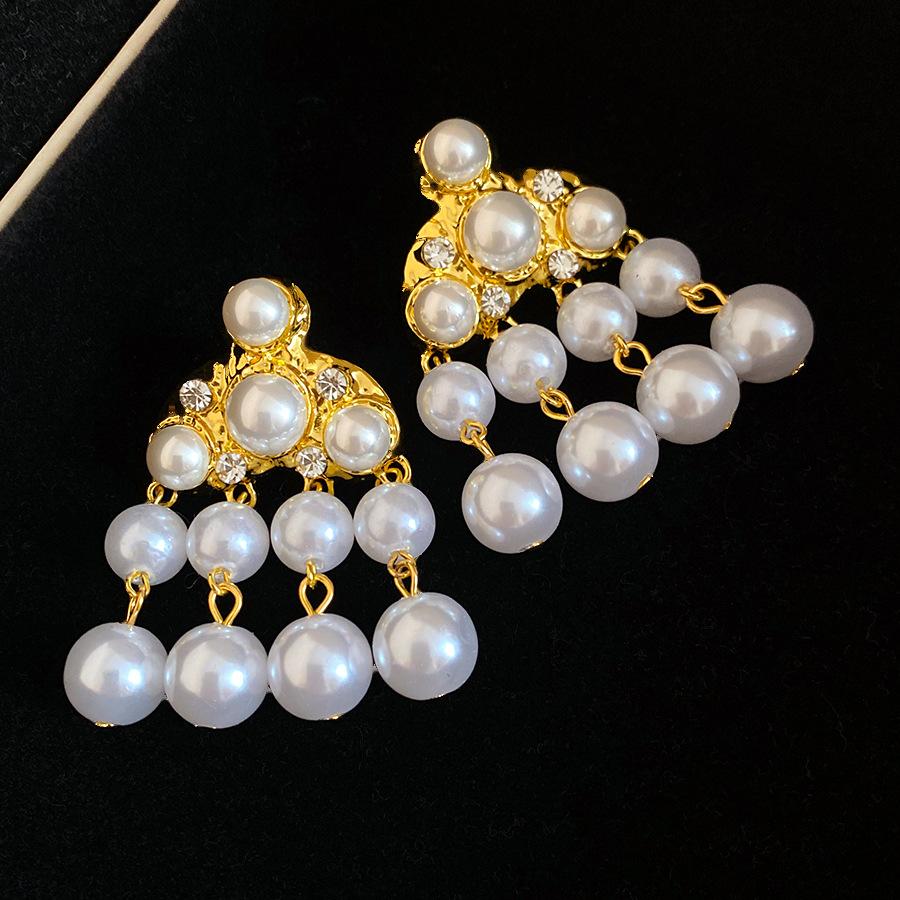 Vintage Zircon Pearl Tassel Earrings Retro Luxury Ear Jewelry