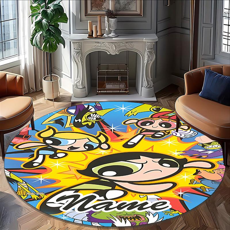 Customizable The Powerpuff Girls11 Round Non-Slip Carpet - Ideal for Garden, Picnic, Office, Perfect for Decoration, Suitable For All Seasons