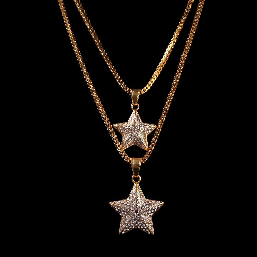 Hip Hop Vintage Retro Stainless Steel Rhinestone Pendant Necklace for Party Nightclub