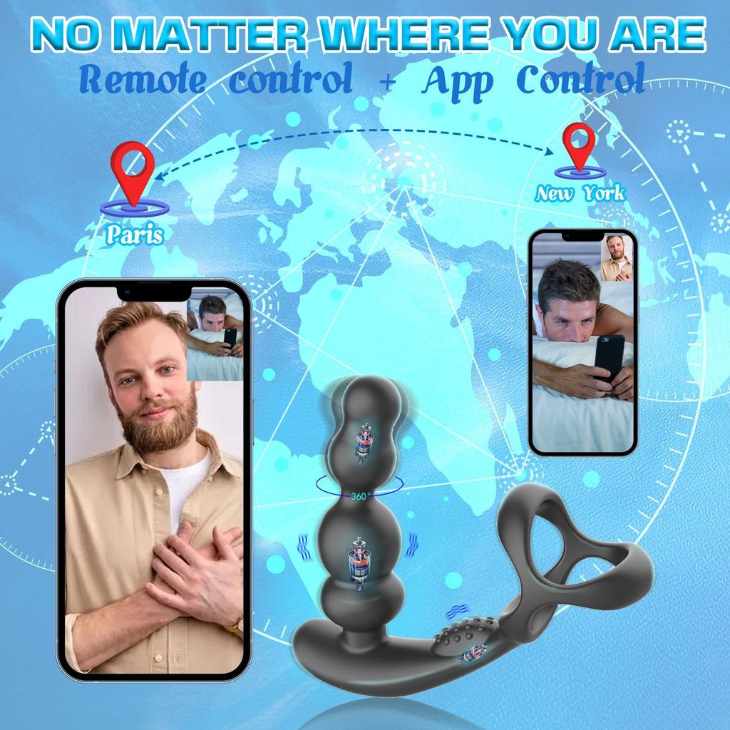 APP Remote Control Male Prostate Massager Vibrator 360°Rotate Toy Vibrator Ring Plugs Masturbator Anal Butt Sex Plug Wearable