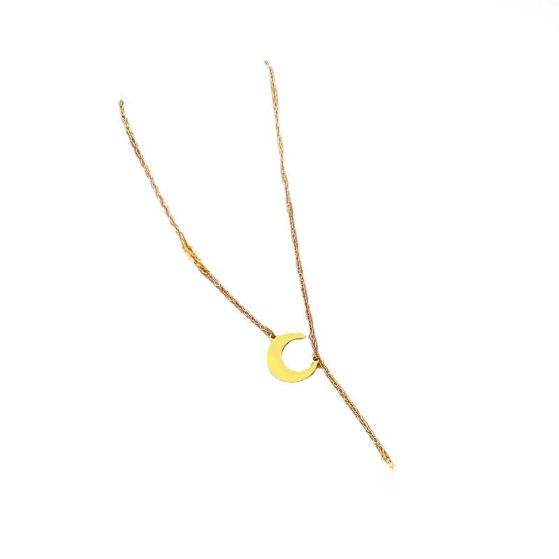 Titanium Steel Star & Moon Tassel Necklace - Minimalist Gold Clavicle Chain for Women