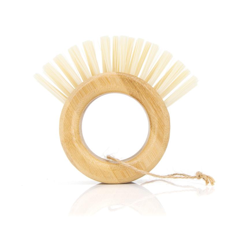 Round Bamboo Dish Scrub Brush Stiff Bristles Kitchen Cleaning Brushes for Pot and Dish Cleaning 10.5*11.5*3.5cm