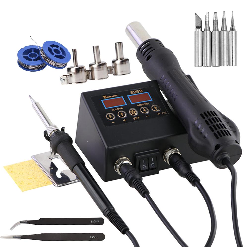 2 In 1 Soldering Station LCD Digital Display Welding Rework Station for Cell-phone BGA SMD PCB IC Repair Solder Tools Kit 8898