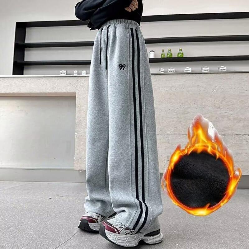 4-14Y Girls Sweatpant Side Striped Junior Fleece-lined and Thickened Girl Sports Pant Elastic Waist School Girl Straight Pant Dog Print Trouser