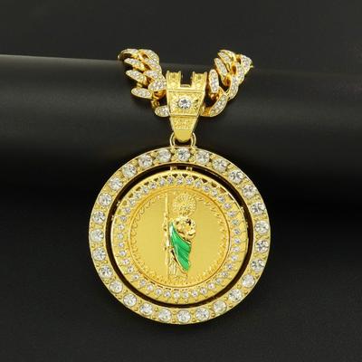 Hip Hop Mode Herren und Damen Diamanten Rotierbar Religiöser Heiliger. Jude Statue Anhänger Kubanische Kette Halskette Zubehör