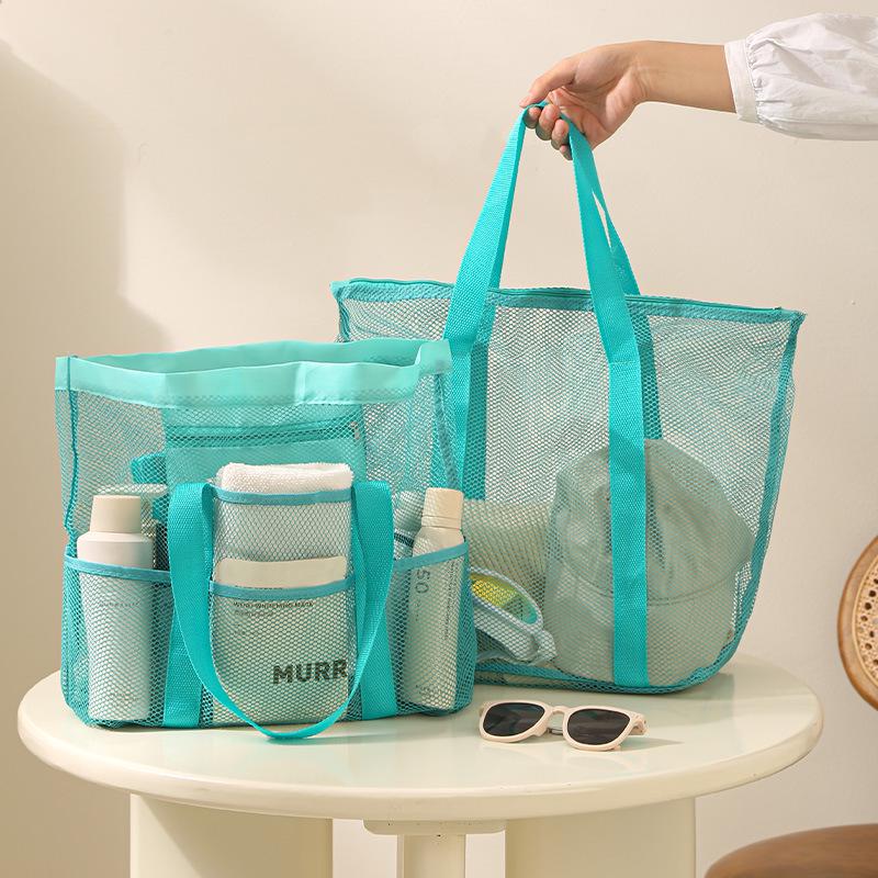 Large Mesh Beach Bag with Compartments - Breathable Gym & Swim Travel Organizer