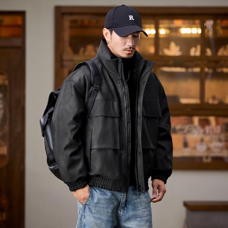 Мужская высококачественная пуховая куртка из ПУ-кожи 2025 года - Американский рабочий стиль, зимний тренд Extra Large