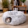 Foldable Plush Cat Tunnel Bed: Insulated Winter Cat Cave with Peek-Holes, Convertible Snuggle Pod for Indoor Cats