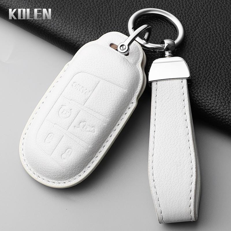 Skórzany Pokrowiec Etui na Kluczyk Samochodowy do Jeep Renegade Compass Grand Cherokee do Chrysler 300C Wrangler Dodge Uchwyt Ochronny na Kluczyk