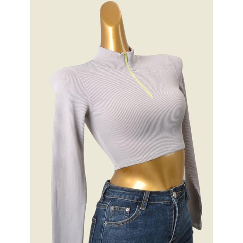 Export Fashion Card Zip-up Turtleneck Silm High Waist Tops Fashion Wind Thread Sexy Short Tops