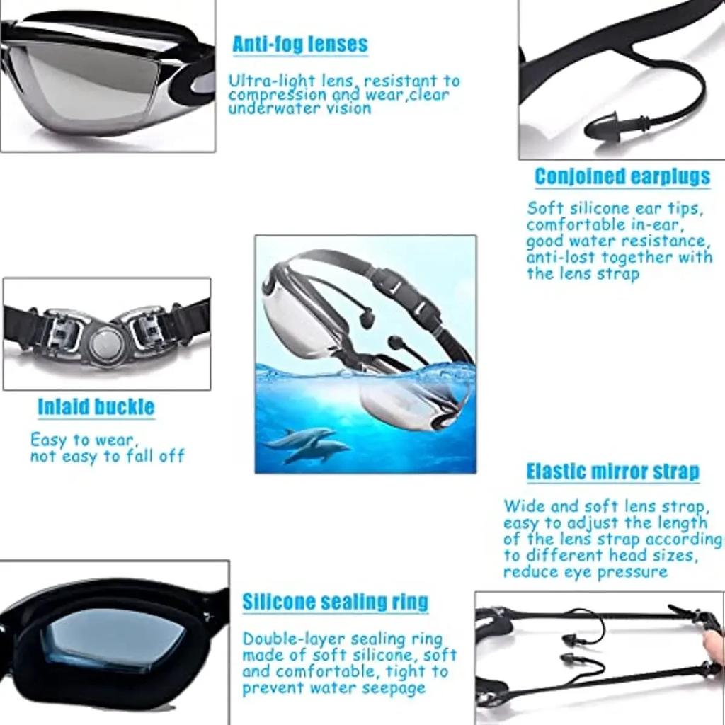 Myopia Swimming Goggles  Glasses Plated with Diopters  Silicone Belt Underwater Eyewear Anti-fog Men Acetate