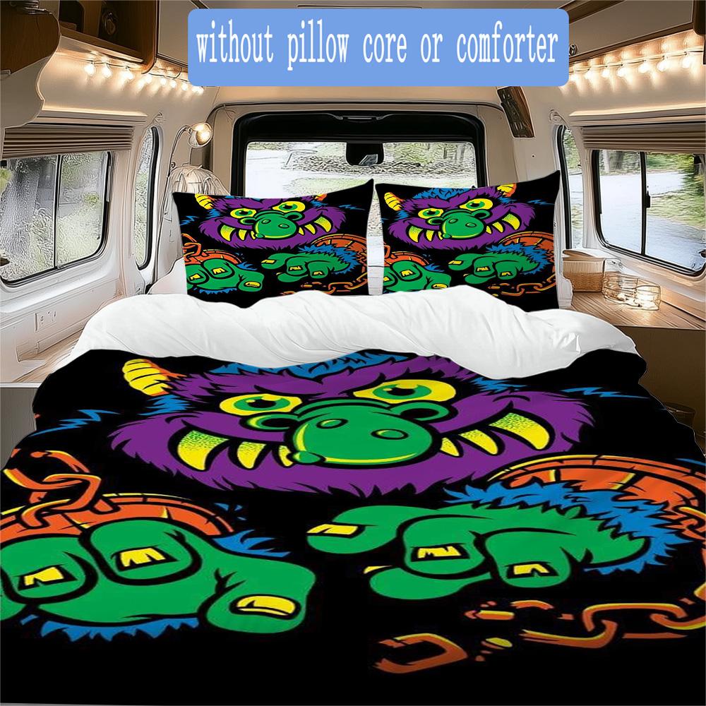 Cute Cartoon Monsters Pattern Bedding,Quilt Set Quilt Cover Pillowcase Home Birthday Gift (1*duvet cover+2*pillowcase,without core)ZSJT0917242