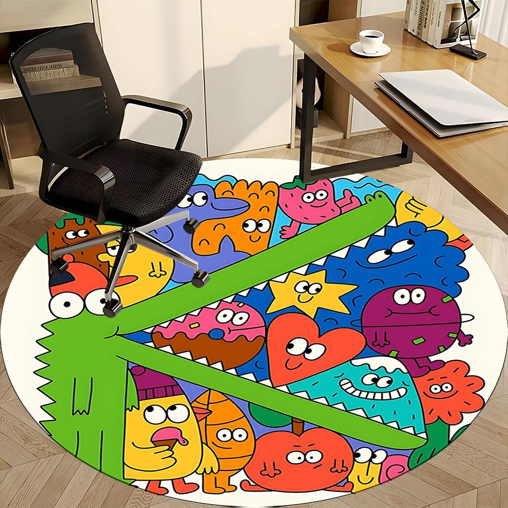 1pc Colorful Creatures Office Round Area Rug, Indoor Mat Suitable ForOffice, Under Office Chairs Bedroom Living Room Home Decor, Room Decot208