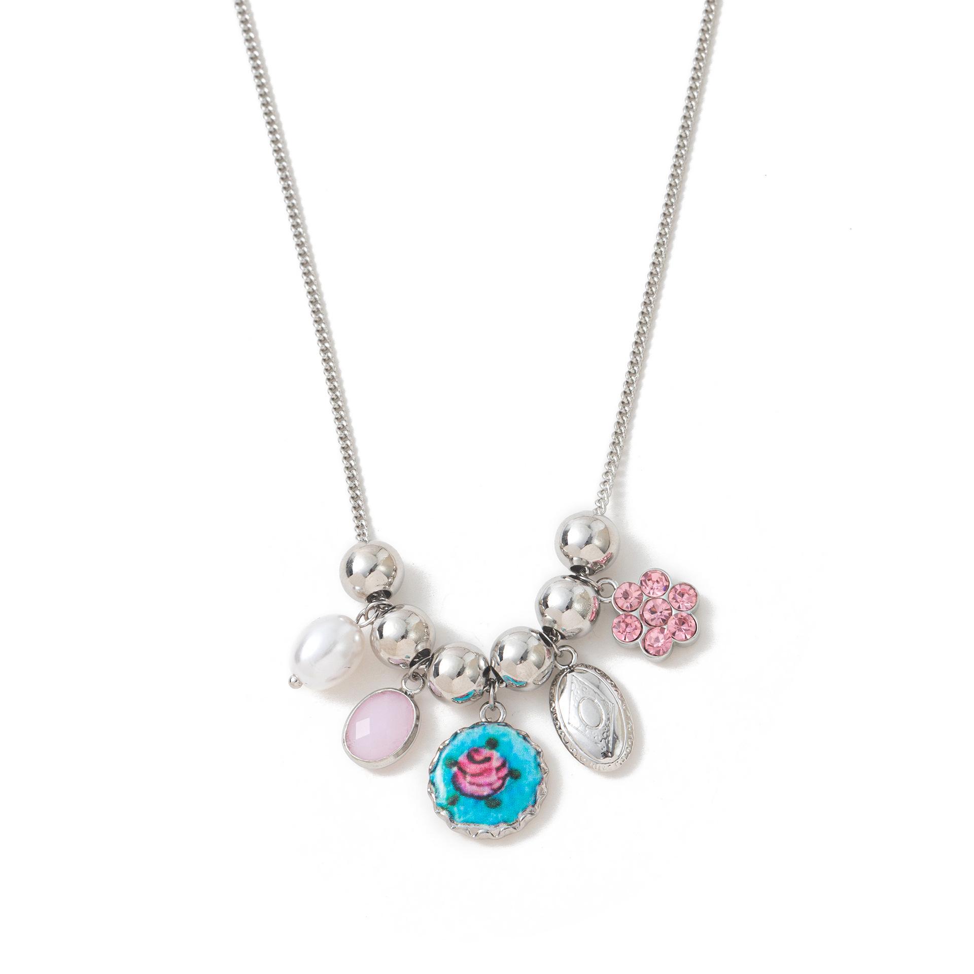 Vintage Beaded Pearl Heart Flower Necklace