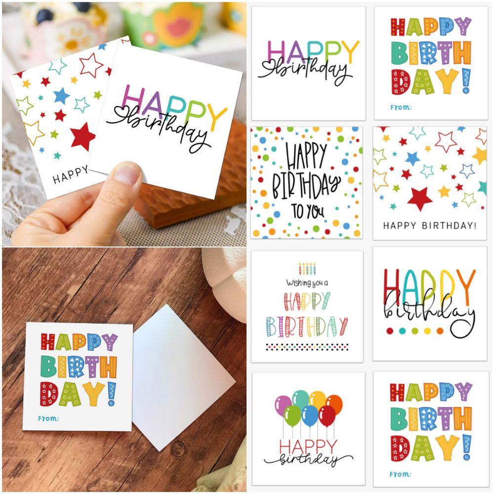 50PCS Creative Colorful Happy Birthday Cards Paper Sqaure Greeting Cards Blank Back Balloon Dots Pattern Message Cards Package